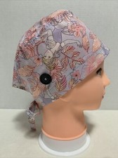 new nurse surgical scrub cap hat handmade w/buttons Floral Disney Cinderella