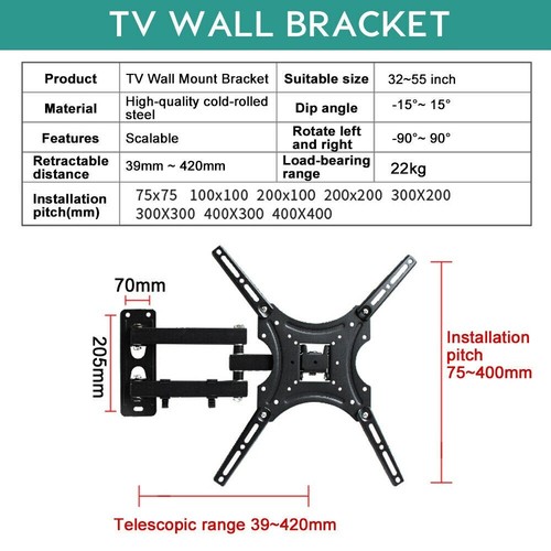 Wandhalterung Halterung geneigt drehbar Plasma LED LCD TV für 32 38 40 42 46 48 50 55" UK - Bild 4 von 9