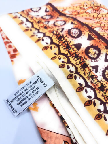 Adrienne Vittadini 100% Silk Scarf Made in Korea 34" Square Peach + Brown - Picture 3 of 3