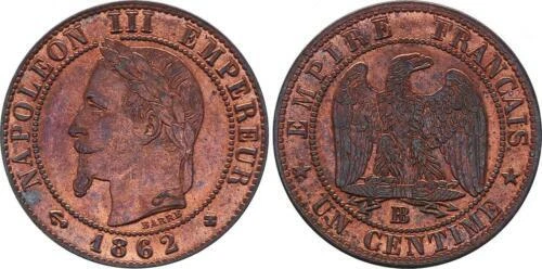 Pièces de monnaie françaises de 1 centime sur Napoléon III