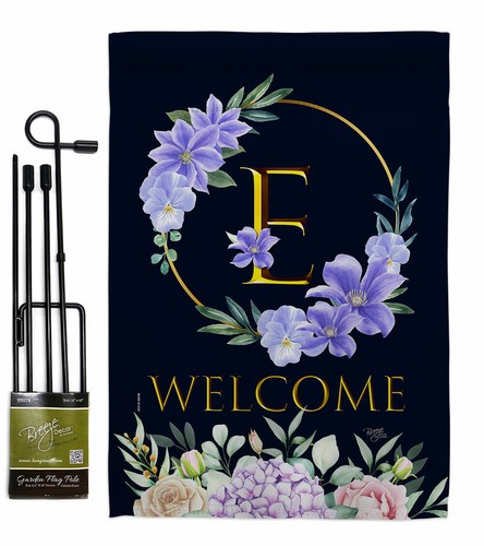 Welcome E Initial Garden Flag Floral Spring Decorative Gift Yard House Banner - Picture 7 of 17