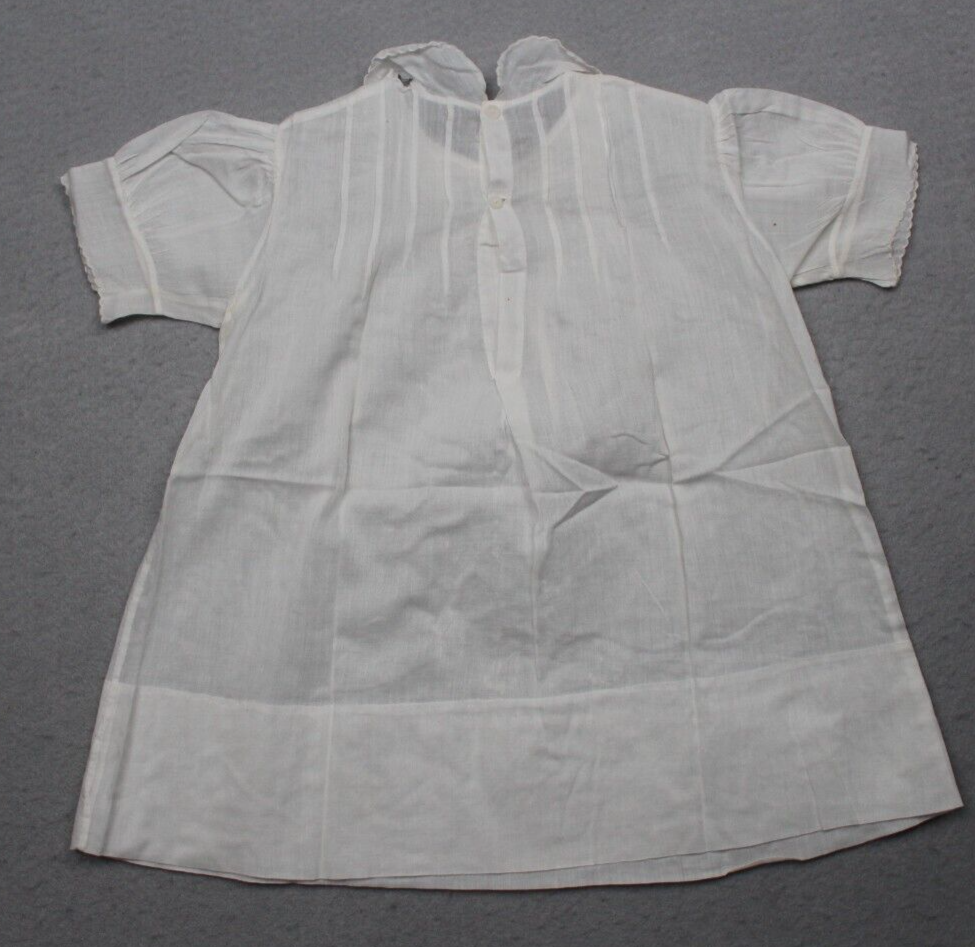 Vintage Handmade Dress Baby Girl White Cotton Sheer Short Sleeve