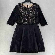 Eliza J Dress Womens Size 12 Black Lace Satin Cocktail V Neck 3/4 Sleeve Mini