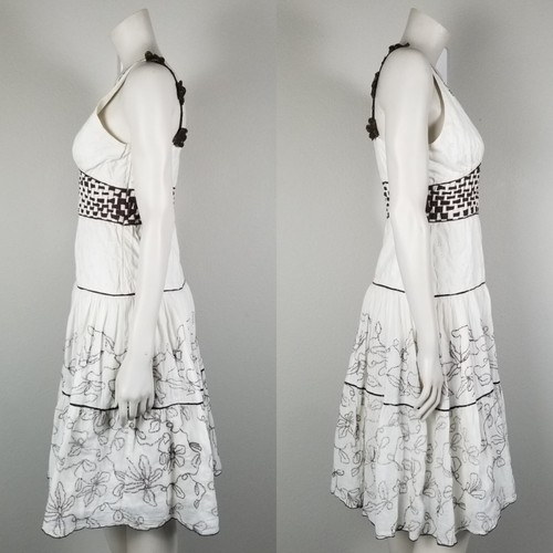 Adolfo Dominguez White Tiered Floral Embroidered Cotton Midi Sun Dress Size 40 - Picture 2 of 18