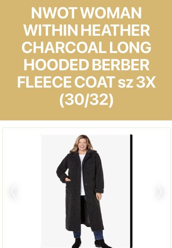 ❤️WOMAN WITHIN HEATHER CHARCOAL LONG HOODED BERBER FLEECE COAT sz 3X (30/32)NWOT - Picture 5 of 7