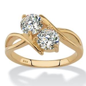 Authentic 1.96 Cttw Cubic Zirconia 14k Gold-plated Sterling Silver 2-Stone Bypass Ring