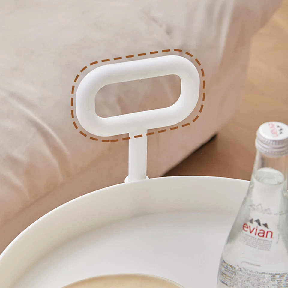 2 Tiers Shelves Round End Table Trolley Side Table Nightstand w/ handle & Wheels - Image 2 of 4