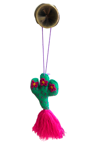 ONE MEXICAN EMBROIDERED CACTUS , BAG CHARM , DOOR , TASSEL , ASSORTED COLOR - Picture 3 of 4