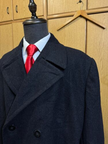 1970er Vintage zweireihiger maßgeschneiderter klassischer Herren-Wollmantel mit Gürtel 46 L 48 L - Bild 4 von 24