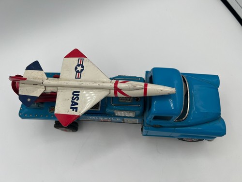 Camión lanzamisiles de hojalata escaso TN Toys Nomura azul - USAF - poco menos de 12" L - Imagen 11 de 17