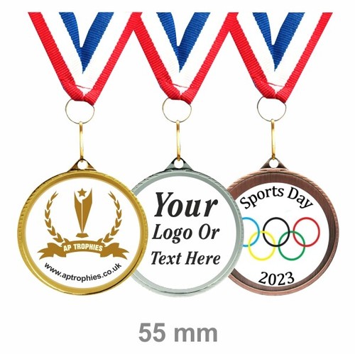 Personalised School Sports Day Medals + Ribbon + Your Own Logo - Picture 3 of 5