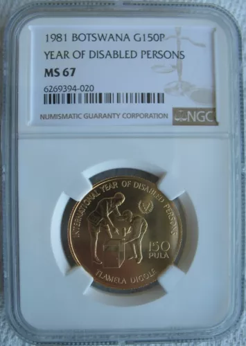Botswana 1981 Gold 150 Pula NGC MS-67 Year of Disabled Persons 