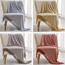 Image of ASCOT THROW GEOMETRIC GEO TASSEL SINGLE FLEECE BLANKET SETTEE CHAIR SOFA COVER