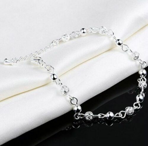 925 Sterling Silver Plated Barefoot Bead Ankle Chain Bracelet Anklet jewelry - Picture 3 of 5