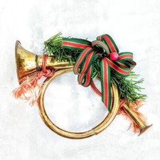 Vintage Brass French Horn Bugle Christmas Decoration Ornament
