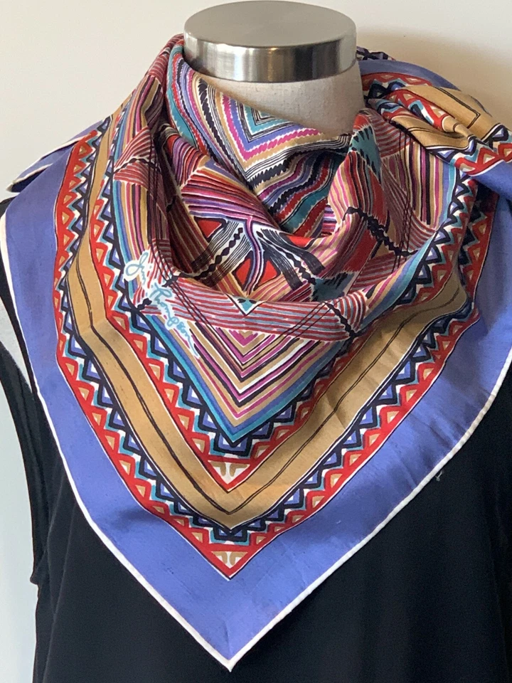 JIM THOMPSON 100% Silk Aztec print Scarf 77cm x 77cm Handroll Hems --Excellent Foto 4 de 4