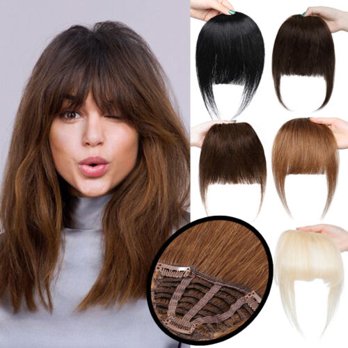 100% Human Hair Bangs Extensions Clip In REAL REMY Fringe Front Piece  Thick/Thin | eBay