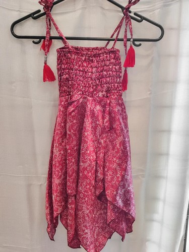 Vestido midi con borla con sari de seda vintage indio hecho a mano para mujer 10 piezas - Imagen 5 de 6