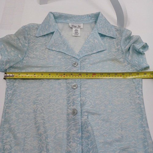 Vintage Sheer Tunic Womens 7/8 Blue Short Sleeve Embroidered Lisa Jo *SMALL SPOT - Picture 10 of 14