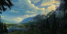 Landscape mountains clouds nature painting Custom Gaming Mat Desk