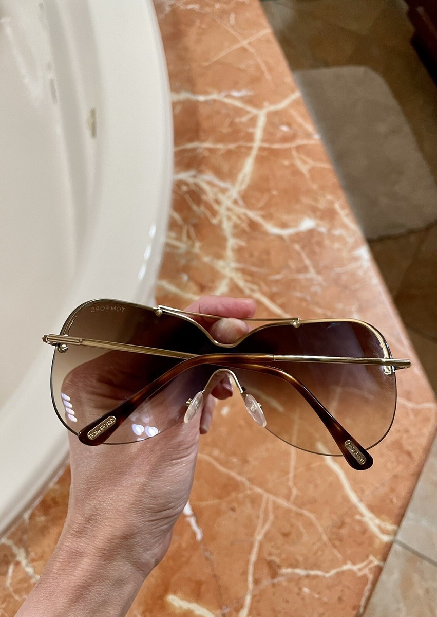 Tom Ford Pink Gradient Rimless Shield Sunglasses with Gold Accents Tf519 Ondria Tom Ford Ondria TF519 Gold Brown Lens Shield Sunglasses | eBay main image 4