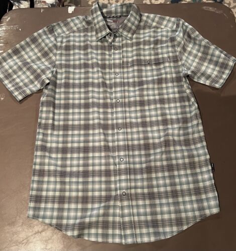Swiss Tech Mens Green/Grey Check Short Sleeve Snap Button Shirt Sz Small - Afbeelding 1 van 5
