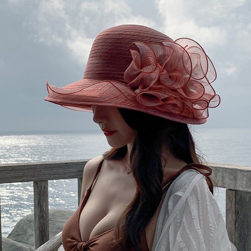 Sombrero de iglesia para mujer Kentucky Derby fascinador viaje organza fiesta del té sombreros de playa - Imagen 21 de 27