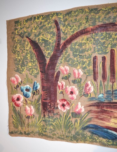 ORIGINAL FOLK OUTSIDER ART MURAL OF ANGEL AND CHILDREN IN FOREST ON CANVAS- FAB - Picture 5 of 12