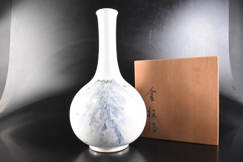 D3418: Korean Li Dynasty Blue&White painting FLOWER VASE, auto w/signed box