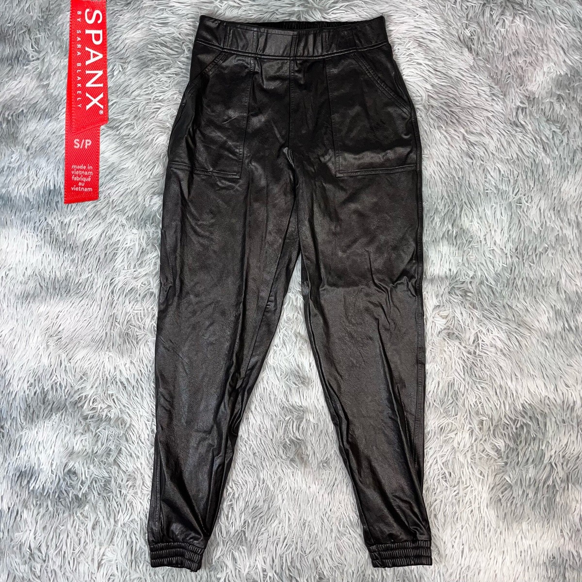 SPANX Women’s Vegan Noir Black Faux Leather Like 20283R Cuffed Joggers Small - Main Image