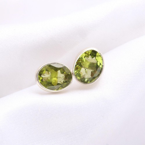 Natural Peridot Oval Shape Boho Earrings 925 Sterling Silver Gold Fill Jewelry - Picture 8 of 10