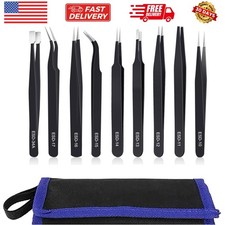 9PCS Precision Tweezers Set, Upgraded Anti-Static Stainless Steel of Tweezers...