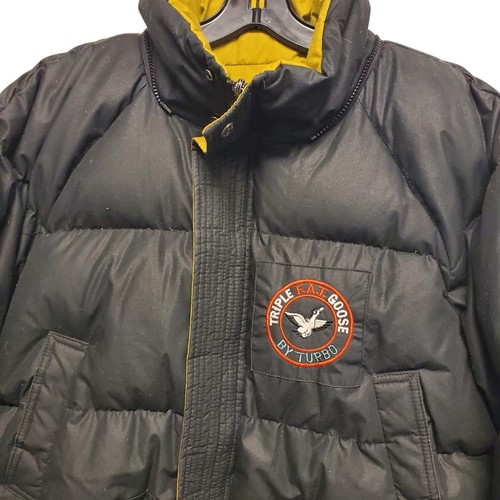 TRIPLE FAT GOOSE Jacket Mens XL Black Beige Puffer Parka REVERSIBLE Zip Outdoor - Picture 3 of 16
