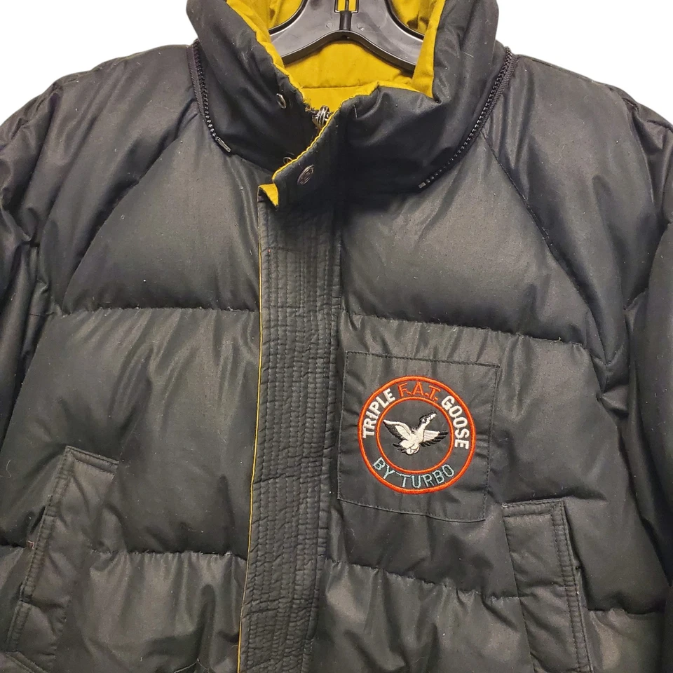 TRIPLE FAT GOOSE Jacket Mens XL Black Beige Puffer Parka REVERSIBLE Zip Outdoor - Image 3 of 4
