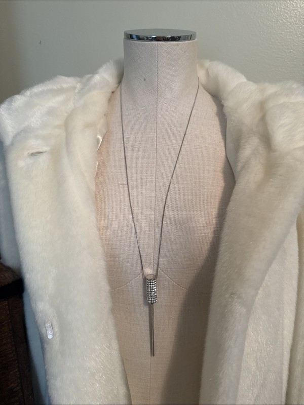 Long Silver Statement piece with rhinestones and strands of chain