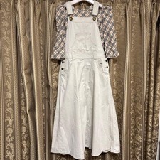 Ecru Cotton Flared Overalls with Button Side Pockets Used