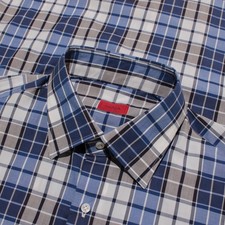 Isaia NWT Dress Shirt Size 41 16 in Blue / White / Gray Plaid 100 Cotton