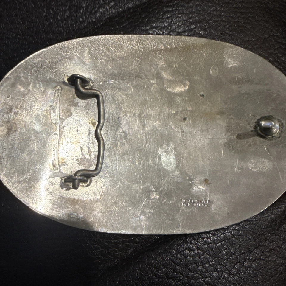 Vintage Belt Buckle Huge Bull Rider Nickel Silver - Image 2 of 3