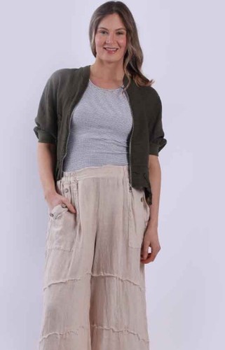 Made In Italy Ladies Arezzo Front Zip Linen Lagenlook Jacket 1 Size 8-16 - Picture 2 of 9