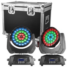 2PCS 36x18W RGBWA UV LED Wash Zoom Moving Head Light Stage Lighting Flight Case