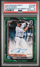 2024 Bowman Chrome Draft 1st Bryce Rainer Green Lava Refractor Auto/99🔥PSA 10🔥