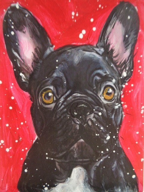 ATC  ACEO  Cute  FRENCH BULLDOG  Painting  ART