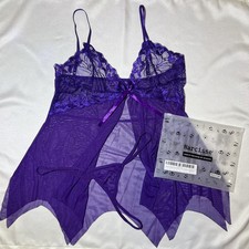 Purple Lace Babydoll Lingerie Set 2XL Sheer Floral Sleepwear Nightgown NEW
