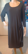 Julie C. Damen Kleid S/M schwarz unifarben Midi Rundhals 3/4-Arm Raffung