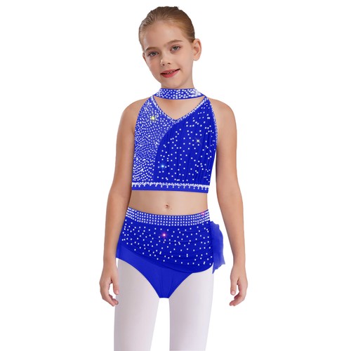 Kinder Mädchen Kostüm Schule Outfit Gymnastik Tanzkleidung Funkelnd 2-Stück - Picture 22 of 90