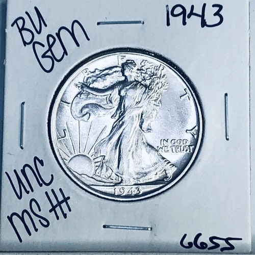 1943 BU GEM LIBERTY WALKING SILVER HALF UNC MS+++ U.S. MINT RARE COIN 6655