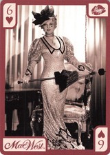 Mae West Vintage Portrait Single Swap Playing Card Six of Hearts