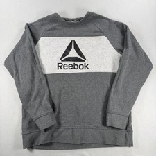 Y2k Reebok Mens Gray Colorblock Logo Graphic Crewneck Sweatshirt Pullover Fleece