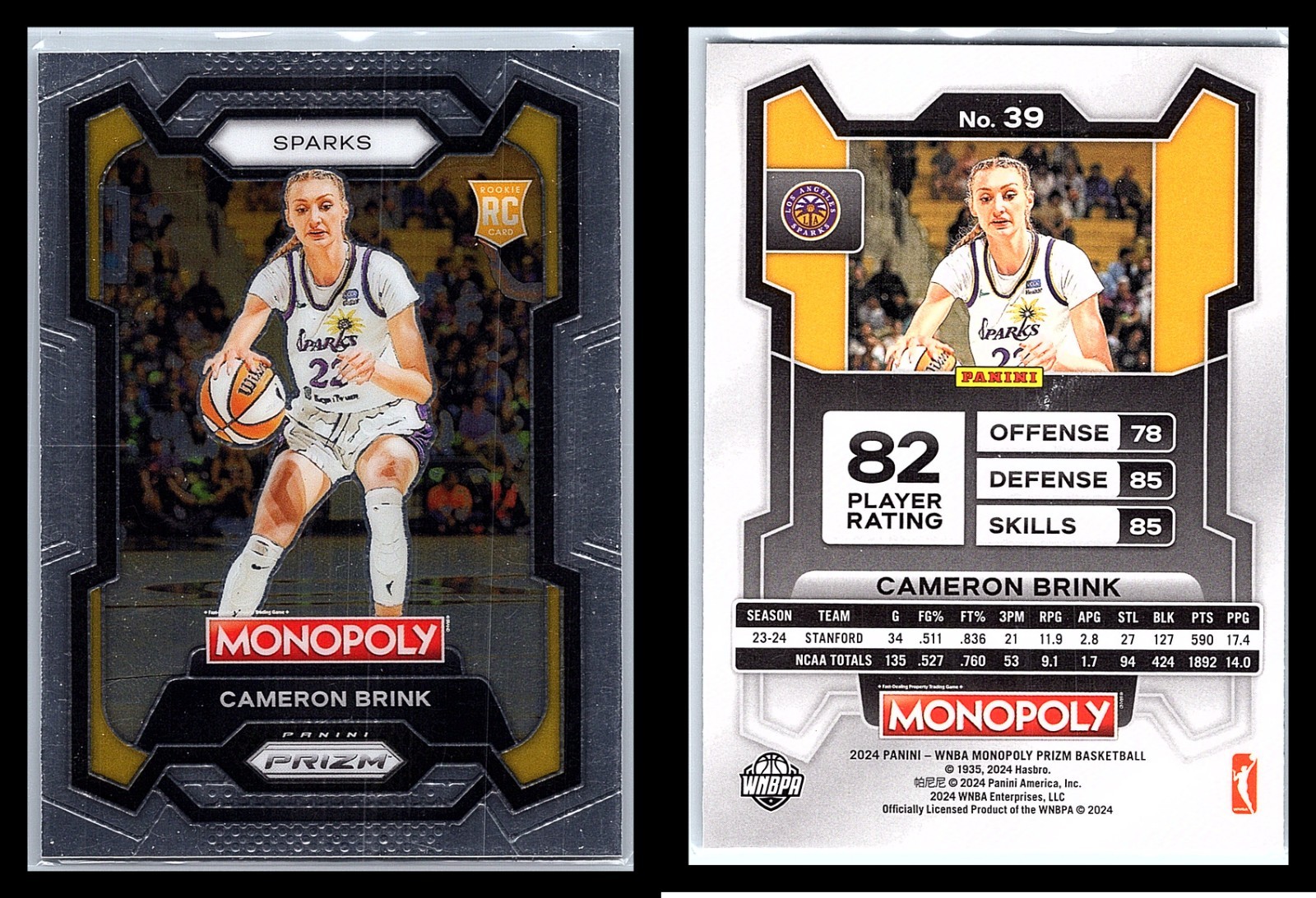 2024 Panini Prizm Monopoly WNBA Cameron Brink #39 Los Angeles Sparks Rookie
