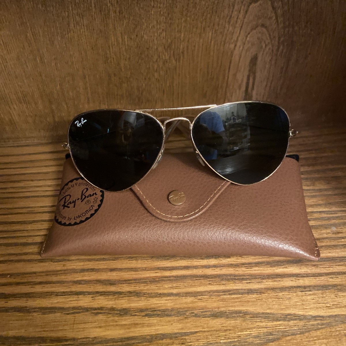 Ray-Ban Gold Frame Sunglasses with Black Lenses Ray-Ban gold frame black lens aviator sunglasses main image 4